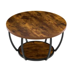 VEVOR Coffee Table, Modern Round Coffee Table, 2 Tiers Wooden Circle Center Desk with Open Storage, Minimalist Sturdy Metal Frame Accent End Desk for Living Room, Office, Easy Assembly, Rustic Brown
