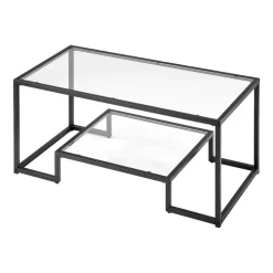 VEVOR Coffee Table, Modern Tempered Glass Coffee Table, 2 Tiers Rectangle Glass Center Desk with Open Storage, Minimalist Sturdy Metal Frame Accent End Desk for Living Room, Office, Easy Assembly