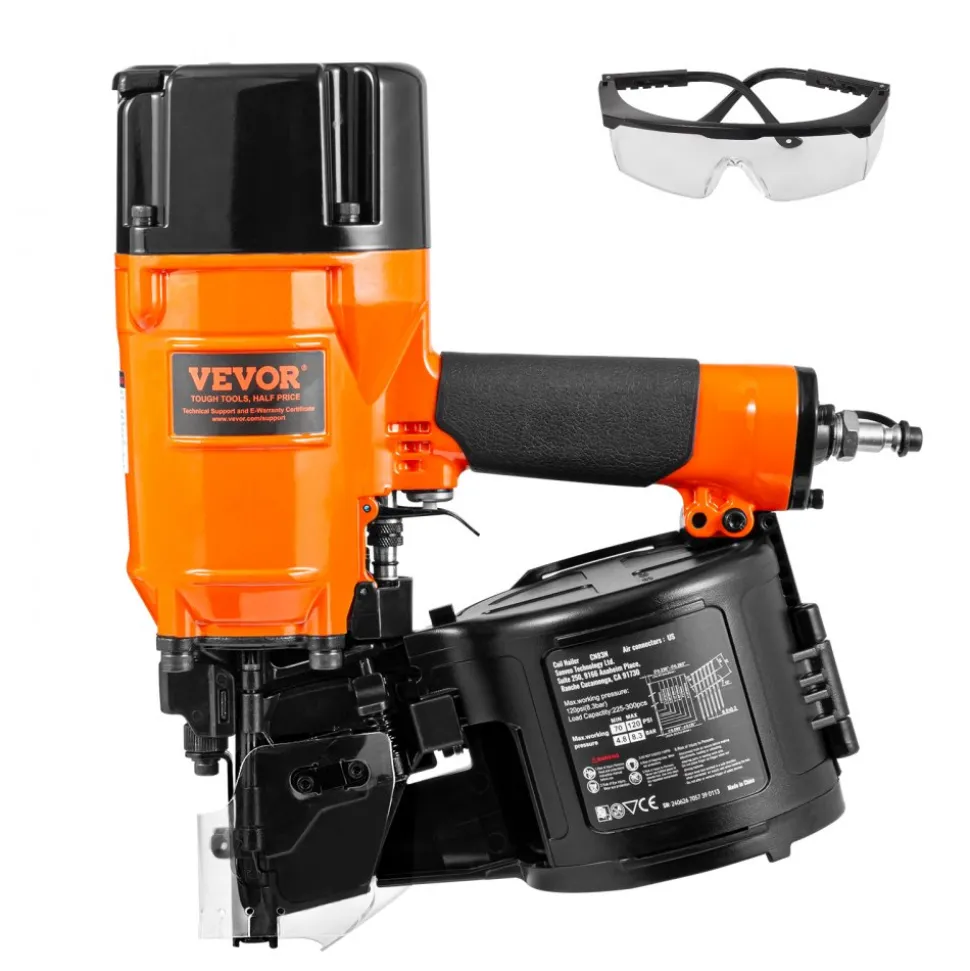 VEVOR Coil Siding/Framing Nailer CN83N, 2" to 3-1/4" 15 Degree Pneumatic Siding Nail Gun with Tool-Less Depth Adjustment, 70-120PSI Air Coil Nailer for Siding Sheathing Wooding Fencing Decking