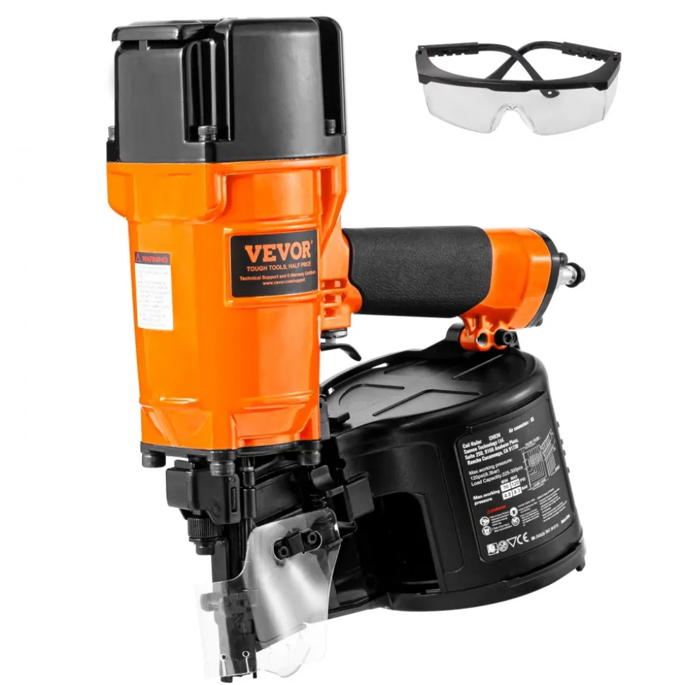 VEVOR Coil Siding/Framing Nailer CN83N, 2" to 3-1/4" 15 Degree Pneumatic Siding Nail Gun with Tool-Less Depth Adjustment, 70-120PSI Air Coil Nailer for Siding Sheathing Wooding Fencing Decking