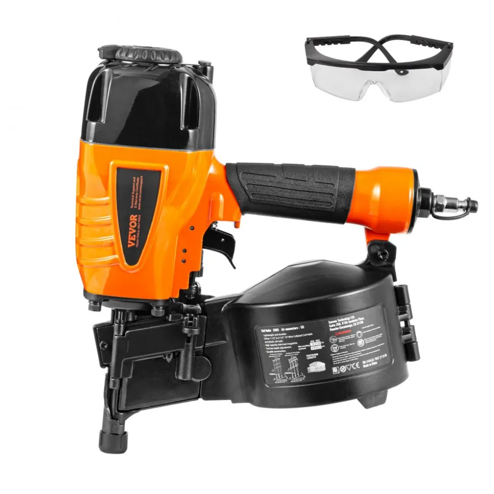 VEVOR Coil Siding Nailer CN65, 1-1/4" to 2-1/2" 15 Degree Pneumatic Siding Nail Gun with Tool-Less Depth Adjustment, 70-120PSI Air Coil Nailer for Siding, Pallet Sheathing, Wooding, Fencing, Decking