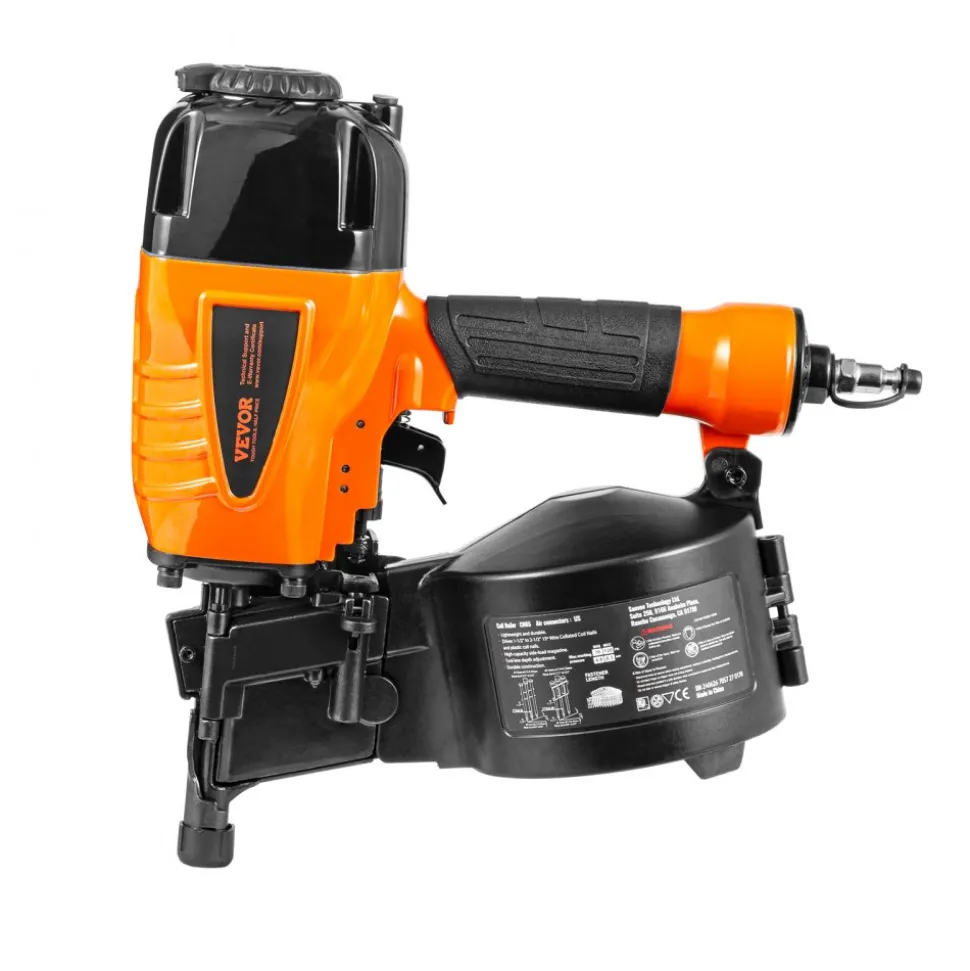 VEVOR Coil Siding Nailer CN65, 1-1/4" to 2-1/2" 15 Degree Pneumatic Siding Nail Gun with Tool-Less Depth Adjustment, 70-120PSI Air Coil Nailer for Siding, Pallet Sheathing, Wooding, Fencing, Decking