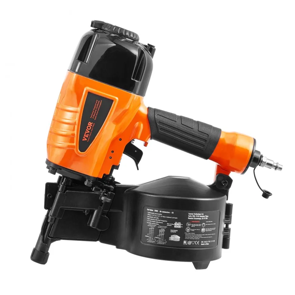 VEVOR Coil Siding Nailer CN65, 1-1/4" to 2-1/2" 15 Degree Pneumatic Siding Nail Gun with Tool-Less Depth Adjustment, 70-120PSI Air Coil Nailer for Siding, Pallet Sheathing, Wooding, Fencing, Decking