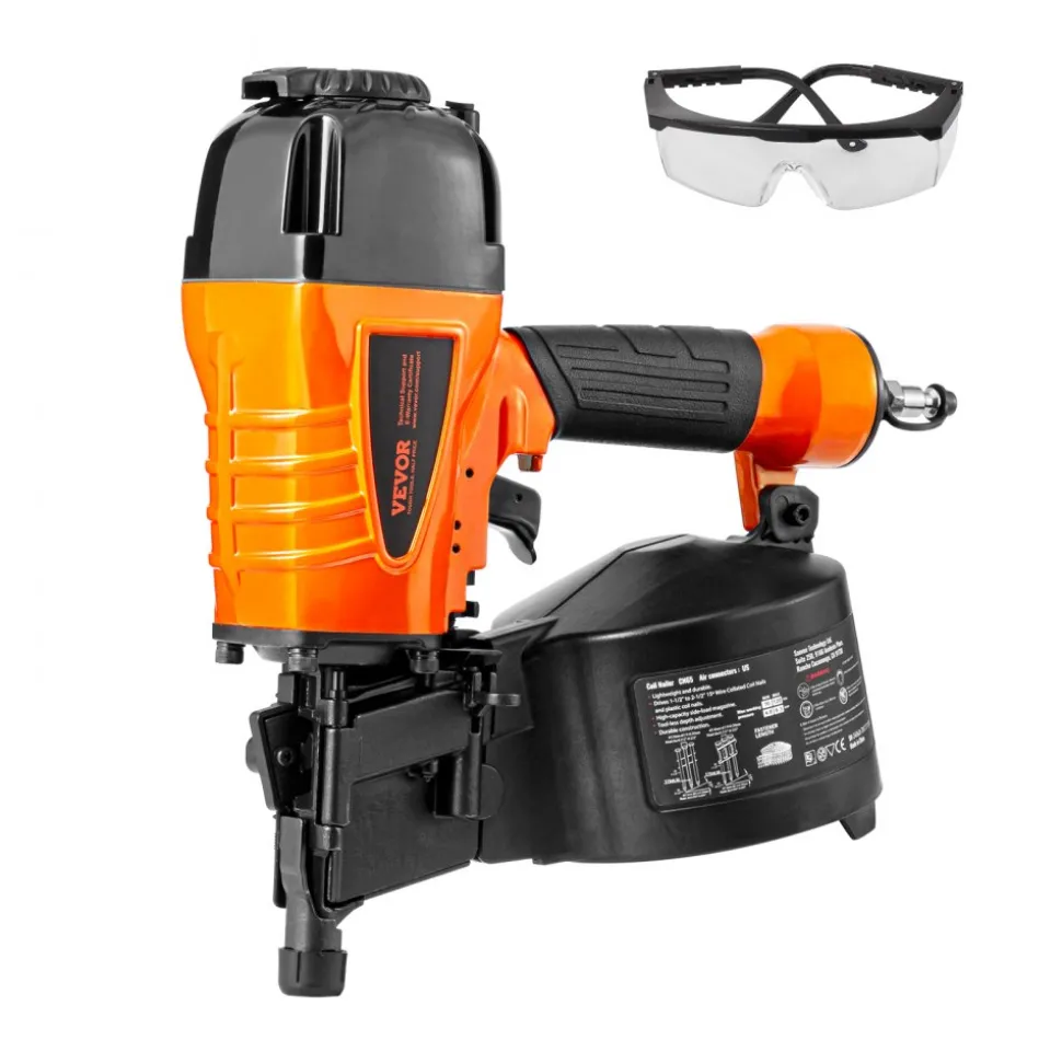 VEVOR Coil Siding Nailer CN65, 1-1/4" to 2-1/2" 15 Degree Pneumatic Siding Nail Gun with Tool-Less Depth Adjustment, 70-120PSI Air Coil Nailer for Siding, Pallet Sheathing, Wooding, Fencing, Decking