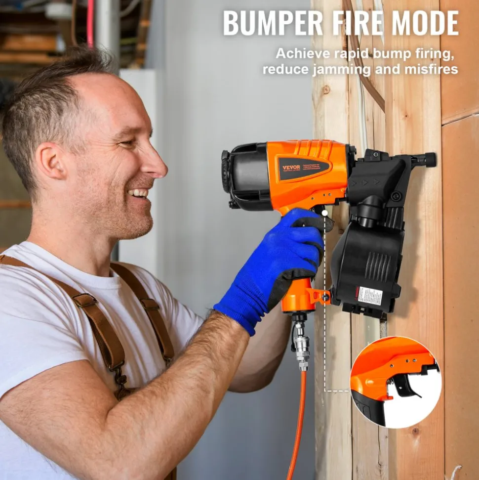VEVOR Coil Siding Nailer CN65, 1-1/4" to 2-1/2" 15 Degree Pneumatic Siding Nail Gun with Tool-Less Depth Adjustment, 70-120PSI Air Coil Nailer for Siding, Pallet Sheathing, Wooding, Fencing, Decking