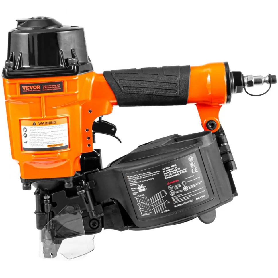 VEVOR Coil Siding Nailer MCN55, 1 inch to 2-1/4 inch 15 Degree Pneumatic Siding Nail Gun, 70-120PSI Air Coil Nailer for Siding, Pallet Sheathing, Fencing, Decking