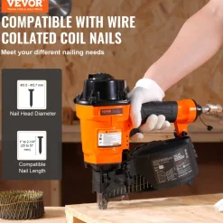 VEVOR Coil Siding Nailer MCN55, 1 inch to 2-1/4 inch 15 Degree Pneumatic Siding Nail Gun, 70-120PSI Air Coil Nailer for Siding, Pallet Sheathing, Fencing, Decking