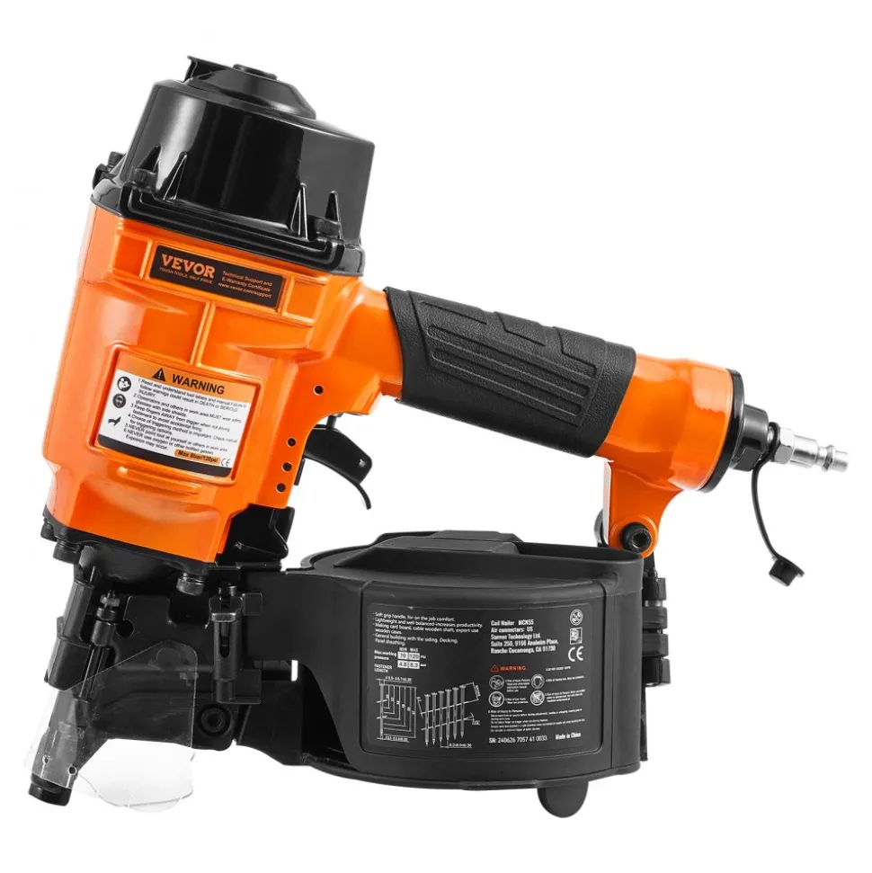 VEVOR Coil Siding Nailer MCN55, 1 inch to 2-1/4 inch 15 Degree Pneumatic Siding Nail Gun, 70-120PSI Air Coil Nailer for Siding, Pallet Sheathing, Fencing, Decking