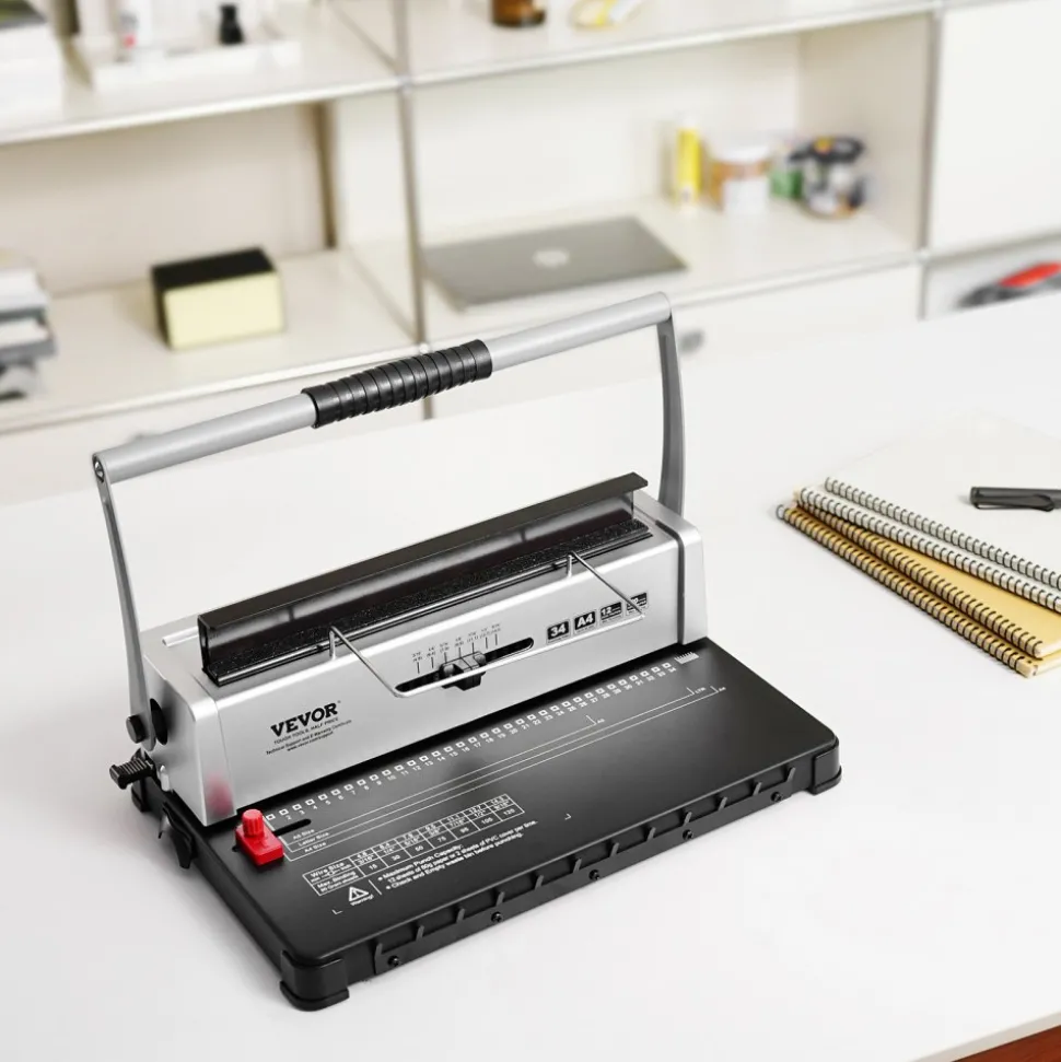 VEVOR Coil Spiral Binding Machine, Manual Book Maker 34-Holes Binding 120 Sheets, Punch Binder with Adjustable 3/16" - 9/16" Coil Binding Spines and Side Margin, for Letter Size, A4, A5