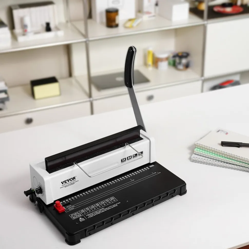 VEVOR Coil Spiral Binding Machine, Manual Book Maker 34-Holes Binding 120 Sheets, Punch Binder Adjustable 3/16" - 9/16" Coil Binding Spines, for Letter Size, A4, A5