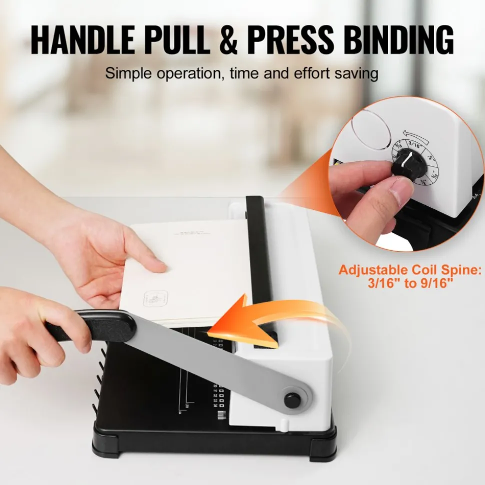 VEVOR Coil Spiral Binding Machine, Manual Book Maker 34-Holes Binding 120 Sheets, Punch Binder Adjustable 3/16" - 9/16" Coil Binding Spines, for Letter Size, A4, A5