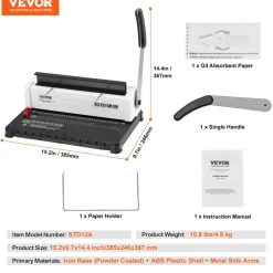 VEVOR Coil Spiral Binding Machine, Manual Book Maker 34-Holes Binding 120 Sheets, Punch Binder Adjustable 3/16