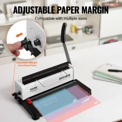 VEVOR Coil Spiral Binding Machine, Manual Book Maker 34-Holes Binding 120 Sheets, Punch Binder Adjustable 3/16