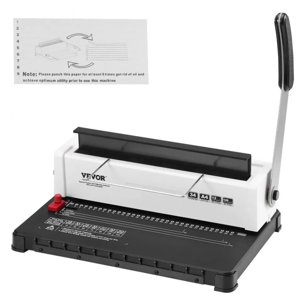 VEVOR Coil Spiral Binding Machine, Manual Book Maker 34-Holes Binding 120 Sheets, Punch Binder Adjustable 3/16" - 9/16" Coil Binding Spines, for Letter Size, A4, A5