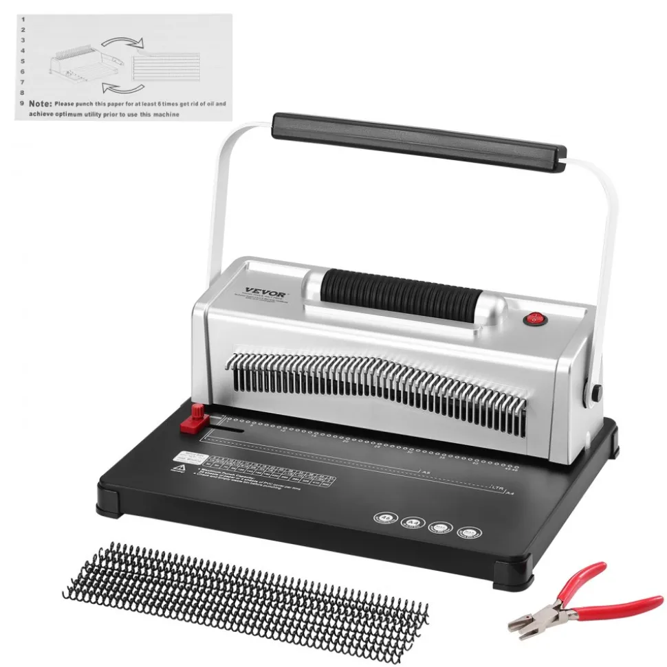 VEVOR Coil Spiral Binding Machine, Manual Book Maker with Electric Binding, 46-Holes Binding 500 Sheets Punch Binder, with 100pcs 5/16'' Coil Binding Spines, for Letter Size, A4, A5