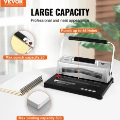 VEVOR Coil Spiral Binding Machine, Manual Book Maker with Electric Binding, 46-Holes Binding 500 Sheets Punch Binder, with 100pcs 5/16'' Coil Binding Spines, for Letter Size, A4, A5