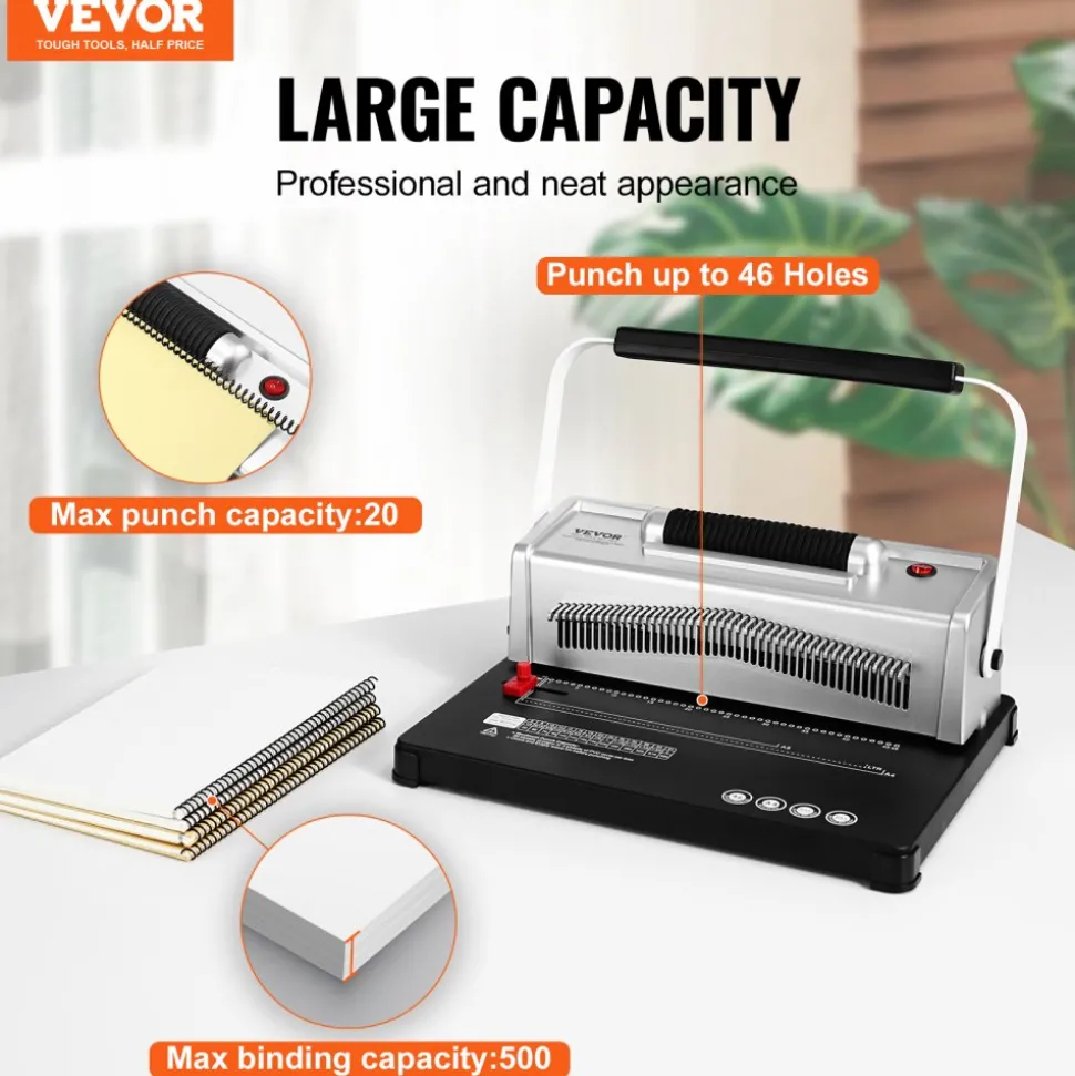 VEVOR Coil Spiral Binding Machine, Manual Book Maker with Electric Binding, 46-Holes Binding 500 Sheets Punch Binder, with 100pcs 5/16'' Coil Binding Spines, for Letter Size, A4, A5