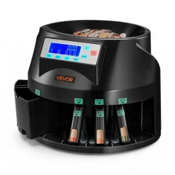 VEVOR Coin Counter Machine, 5 Denominations, Accurate Coin Sorter Machine, Sorts Up to 225 Coins Per Minute, USD Change Counter with LCD Display, Smooth Operation, Batch Feature, Holds 1500 Coins