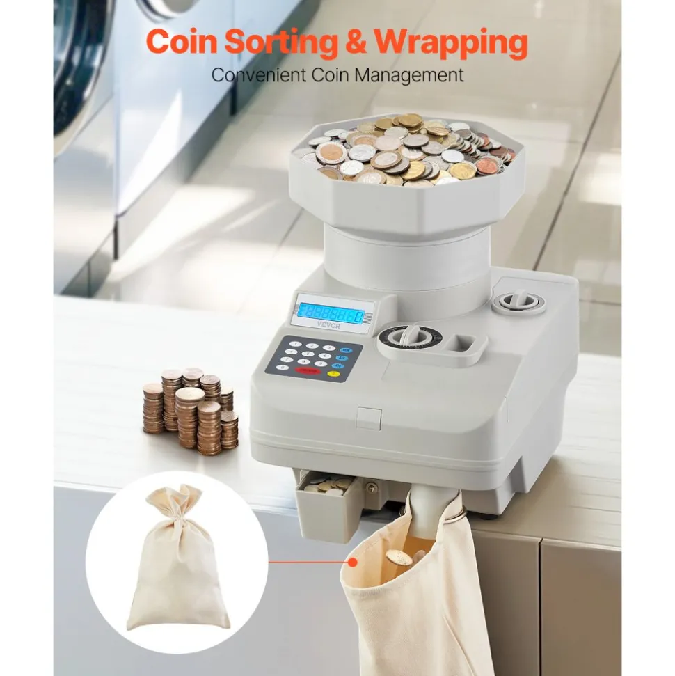 VEVOR Coin Counter, Professional Coin Sorter with LED Display Holds up to 11000 Coins, Automatic Coin Sorter and Wrapper Machine for All Coins, Suitable for International Coins and Tokens
