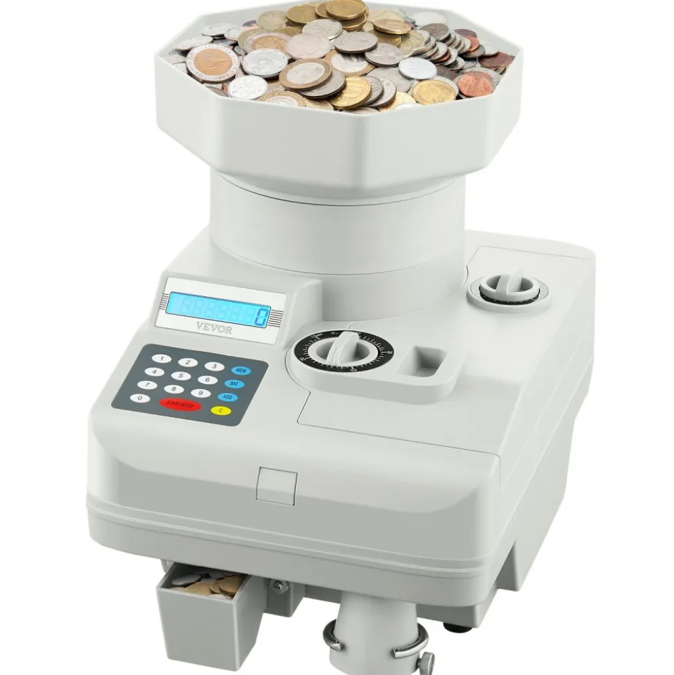 VEVOR Coin Counter, Professional Coin Sorter with LED Display Holds up to 11000 Coins, Automatic Coin Sorter and Wrapper Machine for All Coins, Suitable for International Coins and Tokens