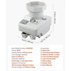 VEVOR Coin Counter, Professional Coin Sorter with LED Display Holds up to 11000 Coins, Automatic Coin Sorter and Wrapper Machine for All Coins, Suitable for International Coins and Tokens