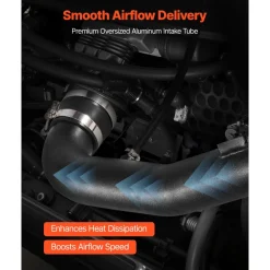 VEVOR Cold Air Intake, 3.5 Inch Cold Air Intake System + Heat Shield Compatible with 2009-2013 Chevy Silverado/GMC Sierra 1500 4.8L/5.3L/6.2L, High Flow Filter Kit Improve Horsepower/Throttle Response