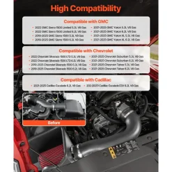 VEVOR Cold Air Intake, 3.9 Inch Cold Air Intake System + Heat Shield Compatible with 2019-2025 Chevy Silverado/GMC Sierra, 2021-2025 Cadillac Escalade 6.2L, High Flow Filter Kit Improved Horsepower
