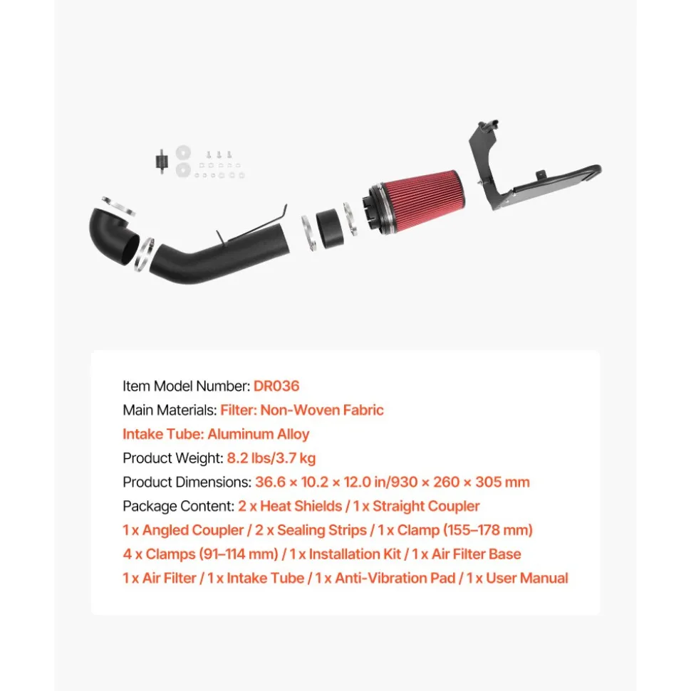 VEVOR Cold Air Intake, 3.94 Inch Cold Air Intake System + Heat Shield Compatible with 2009-2018 Dodge Ram 1500, 2013-2018 Ram 2500/3500 5.7L, High Flow Filter Kit Improve Horsepower/Throttle Response
