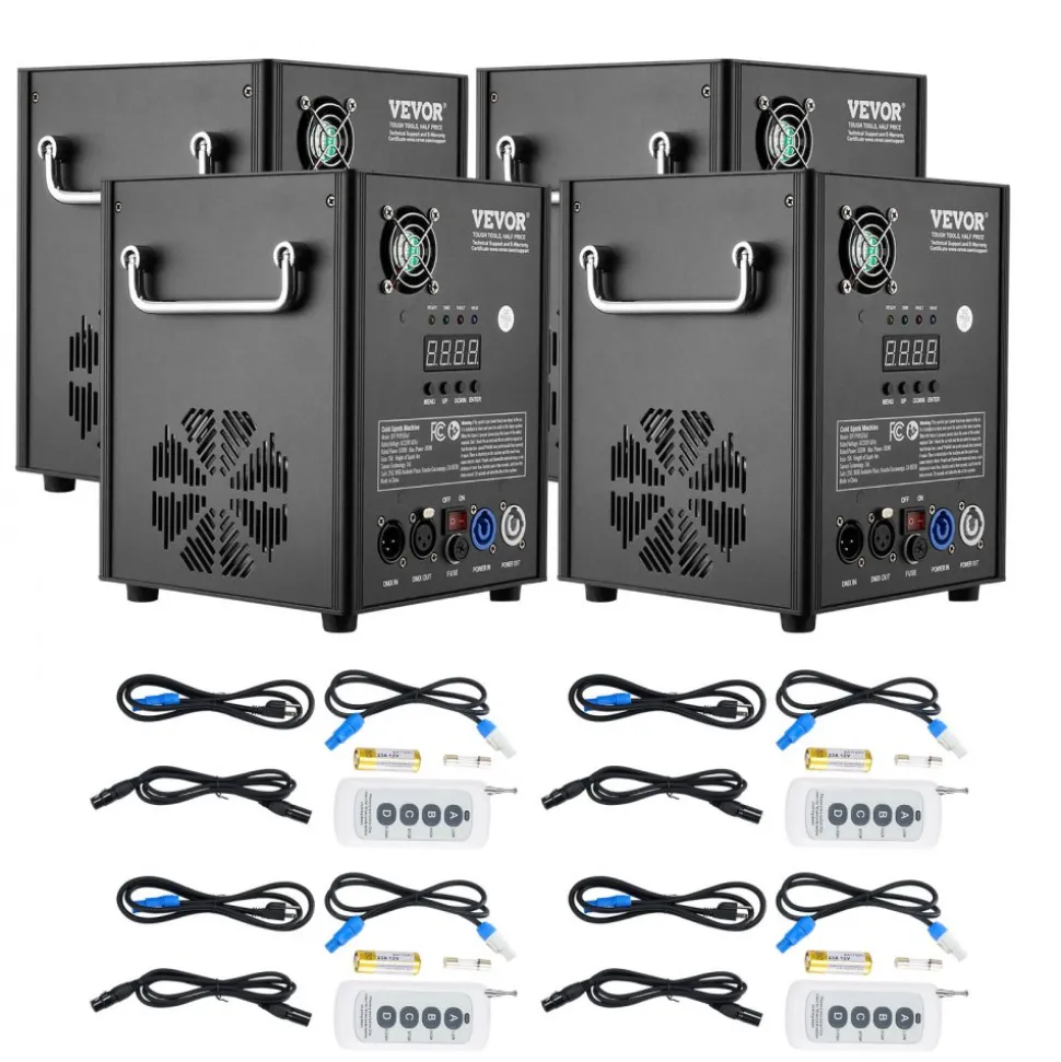 VEVOR Cold Spark Machine, 4 Pack 500W Output Fireworks Controllers, 6.6-13ft Adjustable Height, with Advanced DMX System,LED Screen,Portable Handle, Aluminum Alloy for Stage DJ Wedding Event,Party