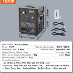 VEVOR Cold Spark Machine, 4 Pack 500W Output Fireworks Controllers, 6.6-13ft Adjustable Height, with Advanced DMX System,LED Screen,Portable Handle, Aluminum Alloy for Stage DJ Wedding Event,Party