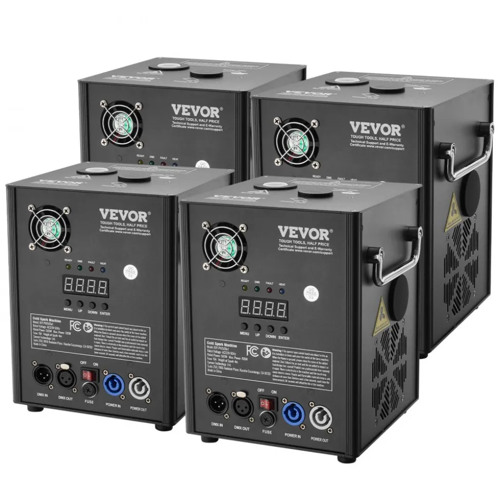 VEVOR Cold Spark Machine, 4 Pack 500W Output Fireworks Controllers, 6.6-13ft Adjustable Height, with Advanced DMX System,LED Screen,Portable Handle, Aluminum Alloy for Stage DJ Wedding Event,Party