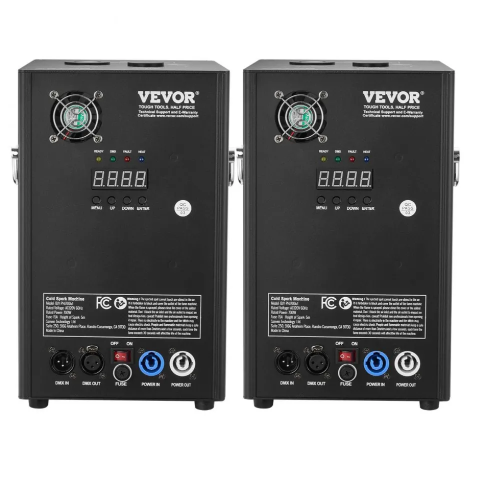 VEVOR Cold Spark Machine, 2 Pack 700W Output Fireworks Controllers, 6.6-16.4ft Adjustable Height, with Advanced DMX System,LED Screen,Portable Handle, Aluminum Alloy for Stage DJ Wedding Event,Party
