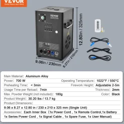 VEVOR Cold Spark Machine, 2 Pack 700W Output Fireworks Controllers, 6.6-16.4ft Adjustable Height, with Advanced DMX System,LED Screen,Portable Handle, Aluminum Alloy for Stage DJ Wedding Event,Party