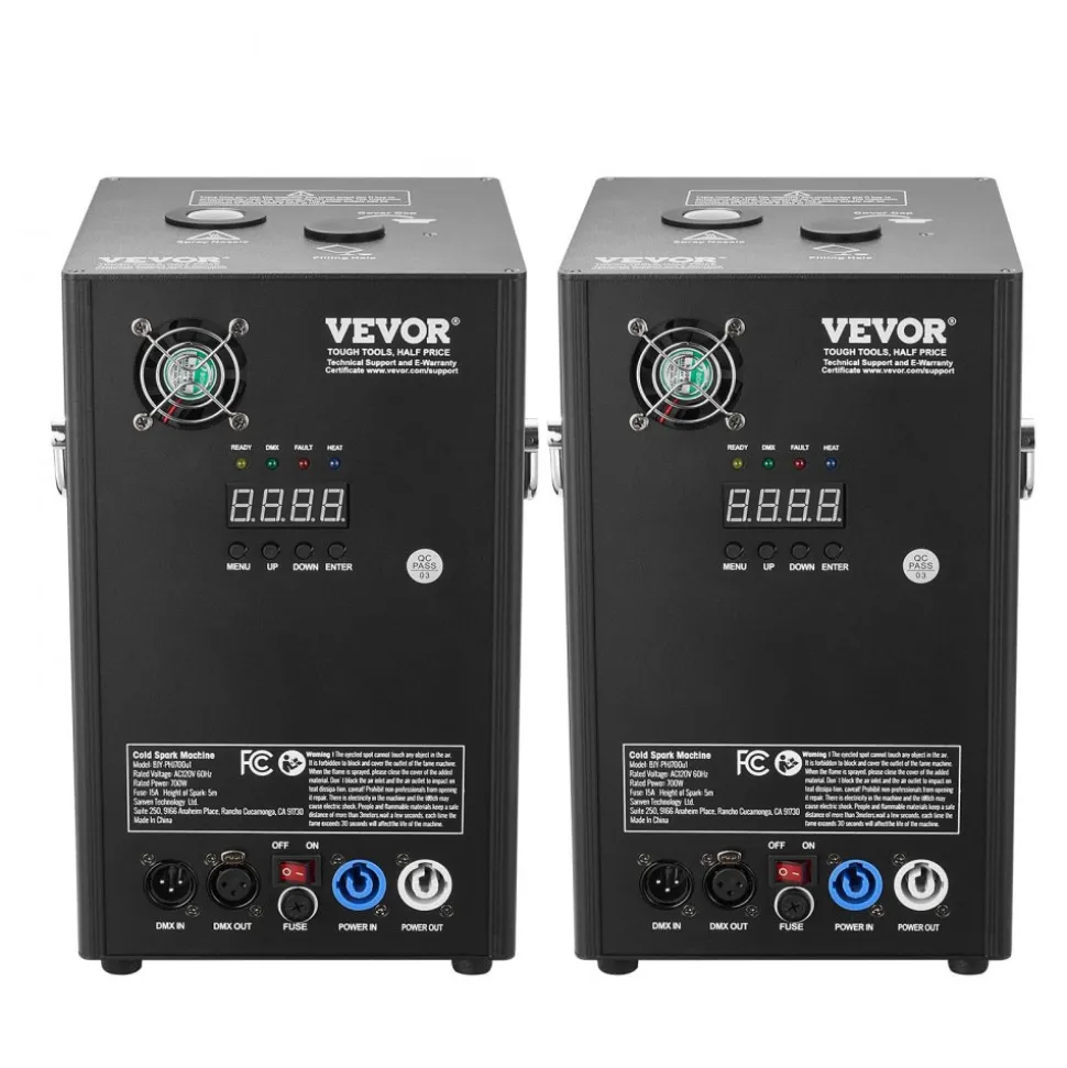 VEVOR Cold Spark Machine, 2 Pack 700W Output Fireworks Controllers, 6.6-16.4ft Adjustable Height, with Advanced DMX System,LED Screen,Portable Handle, Aluminum Alloy for Stage DJ Wedding Event,Party