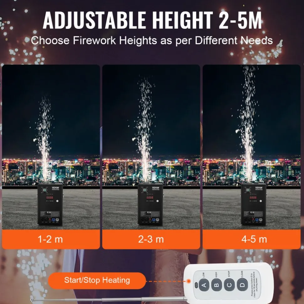 VEVOR Cold Spark Machine, 2 Pack 700W Output Fireworks Controllers, 6.6-16.4ft Adjustable Height, with Advanced DMX System,LED Screen,Portable Handle, Aluminum Alloy for Stage DJ Wedding Event,Party