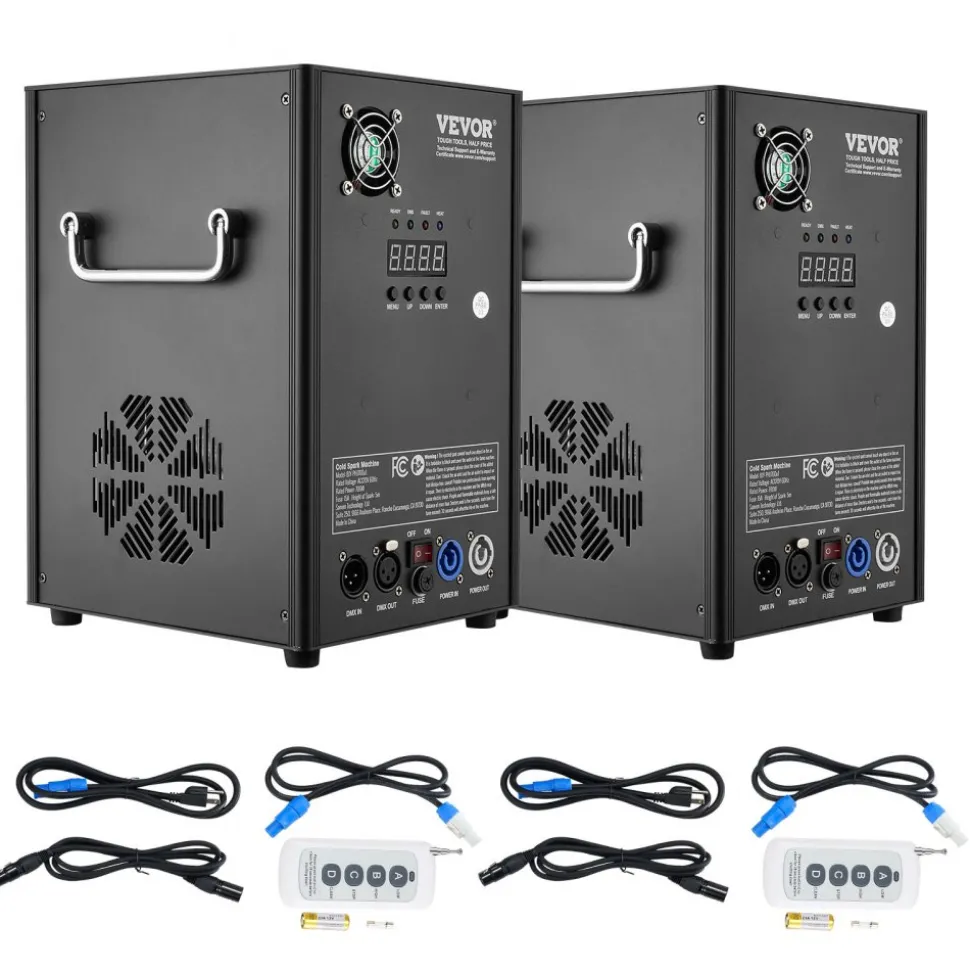 VEVOR Cold Spark Machine, 2 Pack 700W Output Fireworks Controllers, 6.6-16.4ft Adjustable Height, with Advanced DMX System,LED Screen,Portable Handle, Aluminum Alloy for Stage DJ Wedding Event,Party