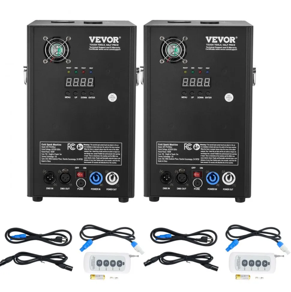 VEVOR Cold Spark Machine, 2 Pack 700W Output Fireworks Controllers, 6.6-16.4ft Adjustable Height, with Advanced DMX System,LED Screen,Portable Handle, Aluminum Alloy for Stage DJ Wedding Event,Party