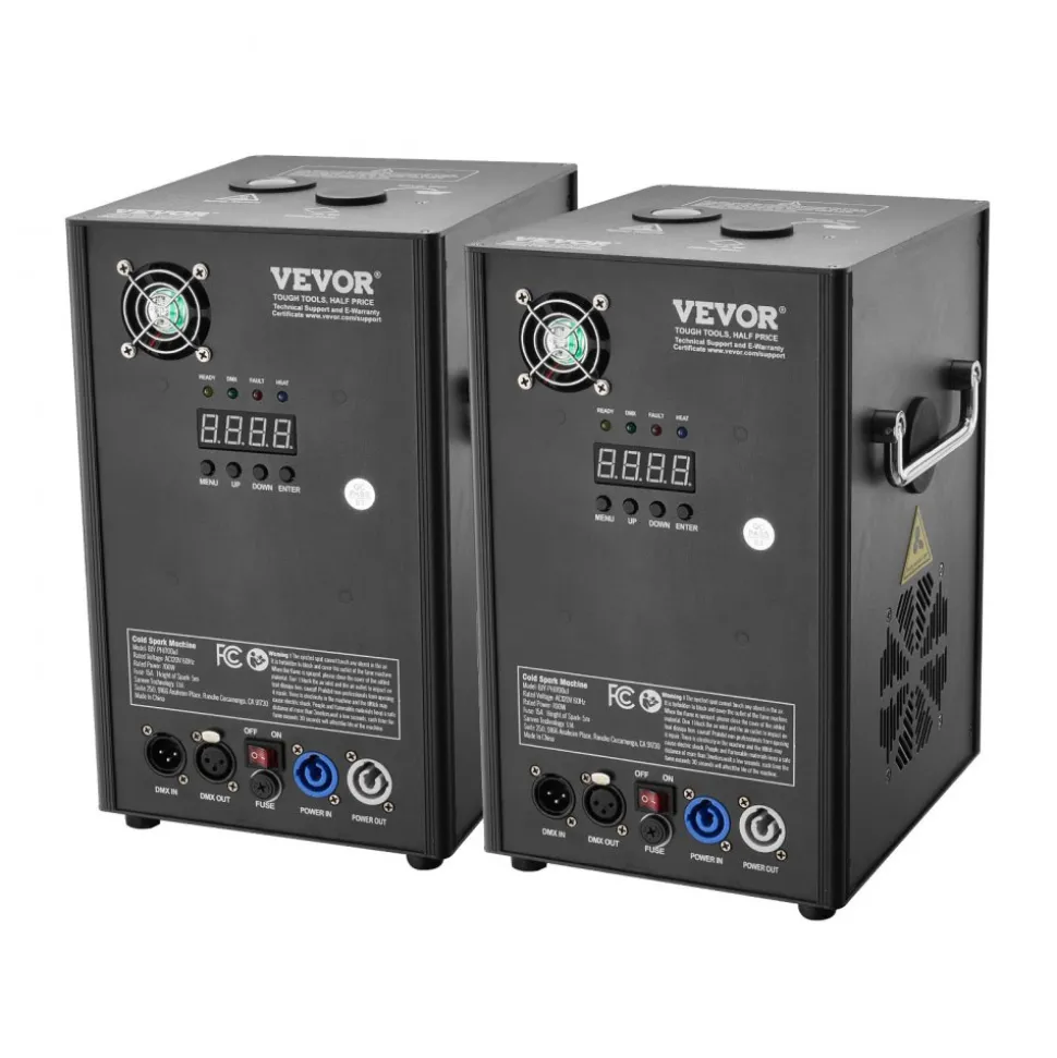 VEVOR Cold Spark Machine, 2 Pack 700W Output Fireworks Controllers, 6.6-16.4ft Adjustable Height, with Advanced DMX System,LED Screen,Portable Handle, Aluminum Alloy for Stage DJ Wedding Event,Party