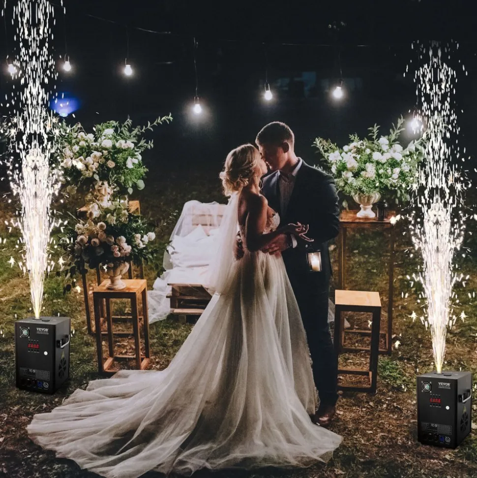 VEVOR Cold Spark Machine, 2 Pack 700W Output Fireworks Controllers, 6.6-16.4ft Adjustable Height, with Advanced DMX System,LED Screen,Portable Handle, Aluminum Alloy for Stage DJ Wedding Event,Party