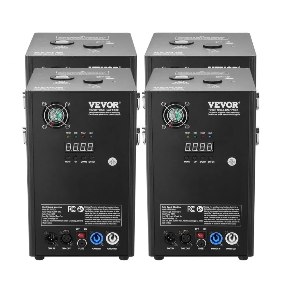 VEVOR Cold Spark Machine, 4 Pack 700W Output Fireworks Controllers, 6.6-16.4ft Adjustable Height, with Advanced DMX System,LED Screen,Portable Handle, Aluminum Alloy for Stage DJ Wedding Event,Party
