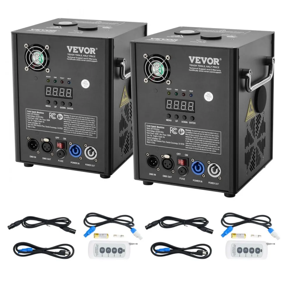 VEVOR Cold Spark Machine, 2 Pack 500W Output Fireworks Controllers, 6.6-13ft Adjustable Height, with Advanced DMX System,LED Screen,Portable Handle, Aluminum Alloy for Stage DJ Wedding Event,Party