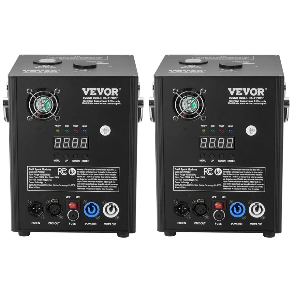 VEVOR Cold Spark Machine, 2 Pack 500W Output Fireworks Controllers, 6.6-13ft Adjustable Height, with Advanced DMX System,LED Screen,Portable Handle, Aluminum Alloy for Stage DJ Wedding Event,Party