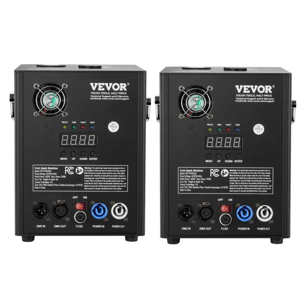 VEVOR Cold Spark Machine, 2 Pack 500W Output Fireworks Controllers, 6.6-13ft Adjustable Height, with Advanced DMX System,LED Screen,Portable Handle, Aluminum Alloy for Stage DJ Wedding Event,Party