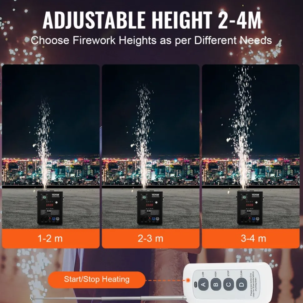 VEVOR Cold Spark Machine, 2 Pack 500W Output Fireworks Controllers, 6.6-13ft Adjustable Height, with Advanced DMX System,LED Screen,Portable Handle, Aluminum Alloy for Stage DJ Wedding Event,Party