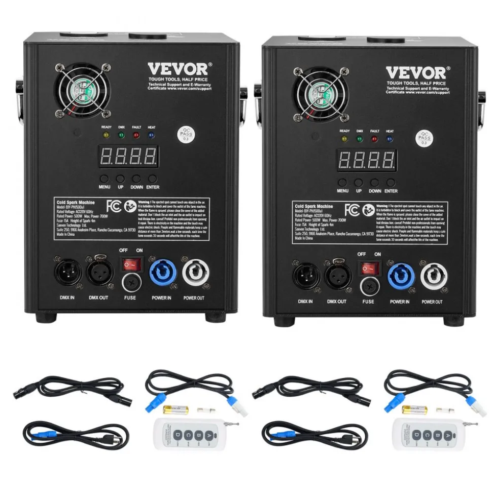 VEVOR Cold Spark Machine, 2 Pack 500W Output Fireworks Controllers, 6.6-13ft Adjustable Height, with Advanced DMX System,LED Screen,Portable Handle, Aluminum Alloy for Stage DJ Wedding Event,Party