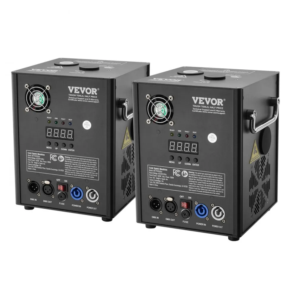 VEVOR Cold Spark Machine, 2 Pack 500W Output Fireworks Controllers, 6.6-13ft Adjustable Height, with Advanced DMX System,LED Screen,Portable Handle, Aluminum Alloy for Stage DJ Wedding Event,Party