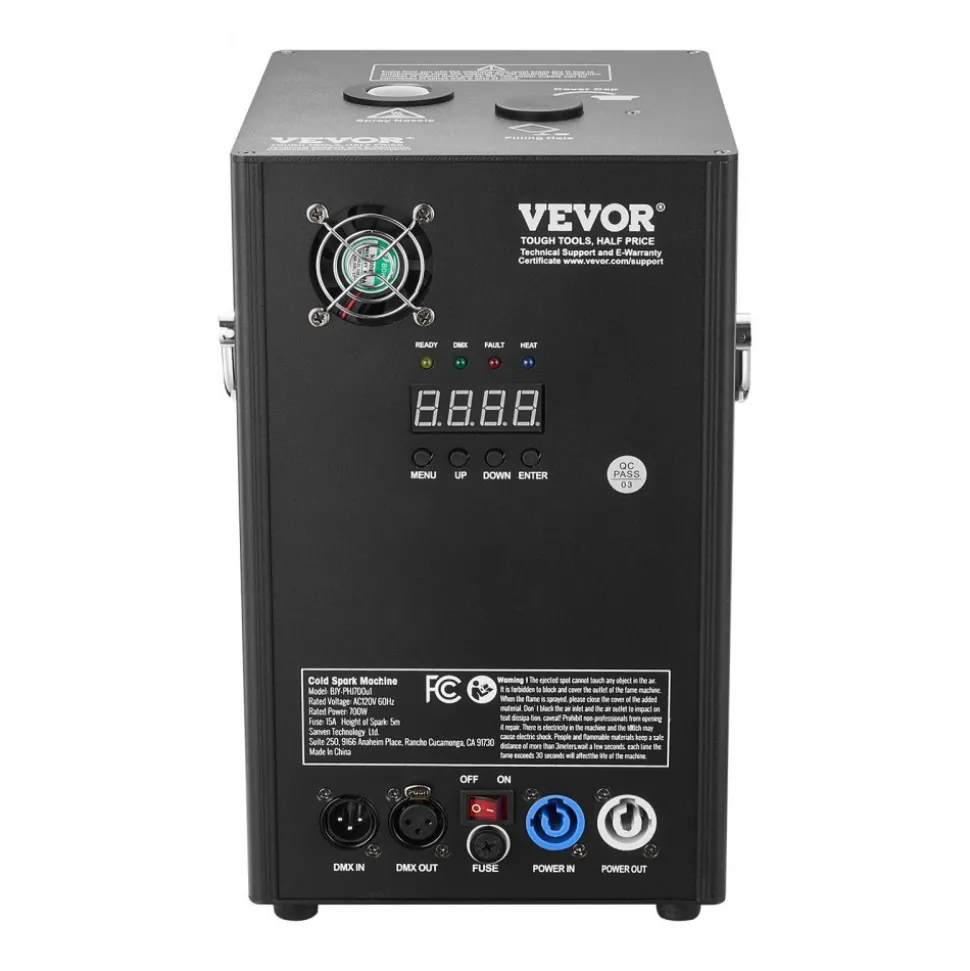 VEVOR Cold Spark Machine, 700W Output Fireworks Controller, 6.6-16.4ft Adjustable Height, with Advanced DMX System,LED Screen,Portable Handle,HeavyDuty Aluminum Alloy for Stage DJ Wedding Event,Party