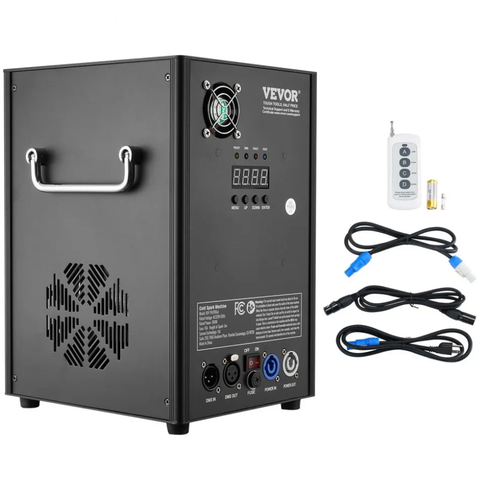 VEVOR Cold Spark Machine, 700W Output Fireworks Controller, 6.6-16.4ft Adjustable Height, with Advanced DMX System,LED Screen,Portable Handle,HeavyDuty Aluminum Alloy for Stage DJ Wedding Event,Party
