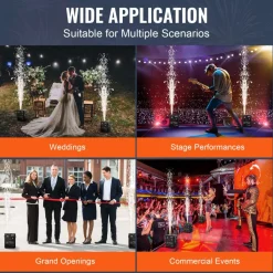 VEVOR Cold Spark Machine, 500W Output Fireworks Controller, 6.6-13ft Adjustable Height, with Advanced DMX System,LED Screen,Portable Handle, HeavyDuty Aluminum Alloy for Stage DJ Wedding Event,Party