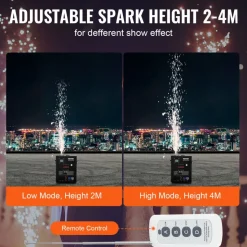 VEVOR Cold Spark Machine, 500W Output Fireworks Controller, 6.6-13ft Adjustable Height, with Advanced DMX System,LED Screen,Portable Handle, HeavyDuty Aluminum Alloy for Stage DJ Wedding Event,Party